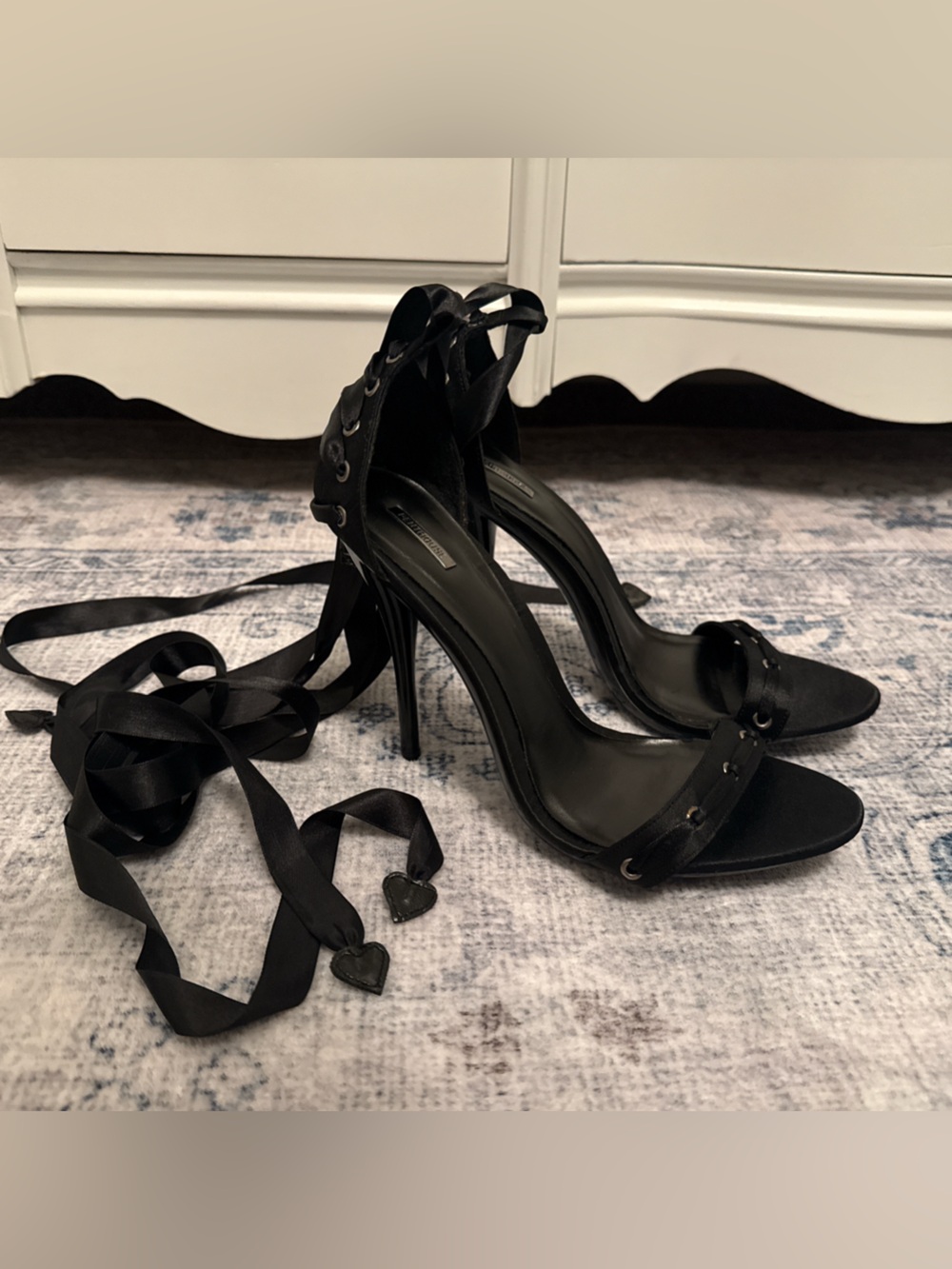 Black Lace-Up High Heel Sandals - Women